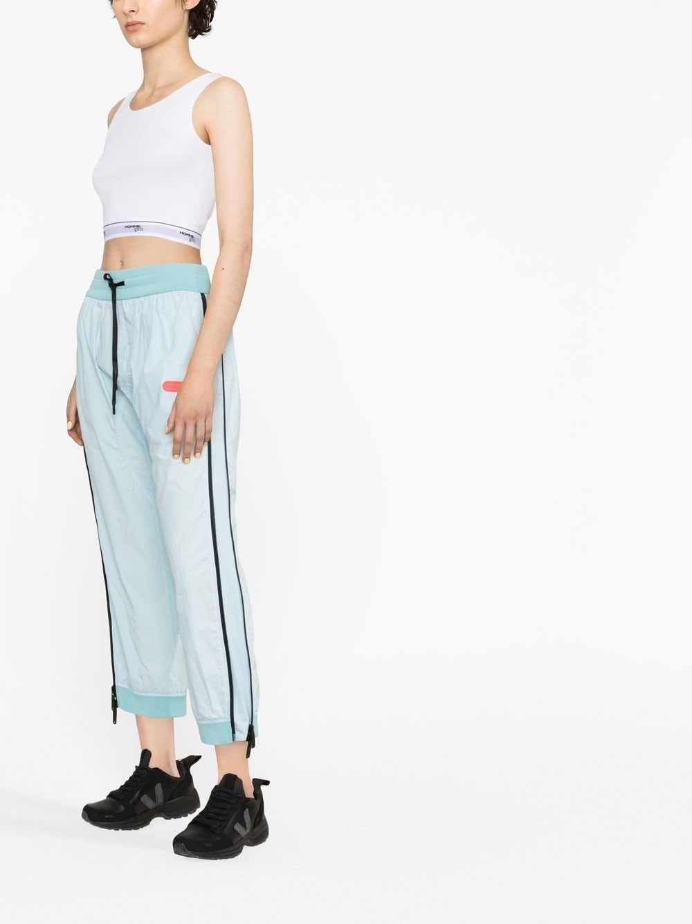 side-zip logo-patch trousers - 4