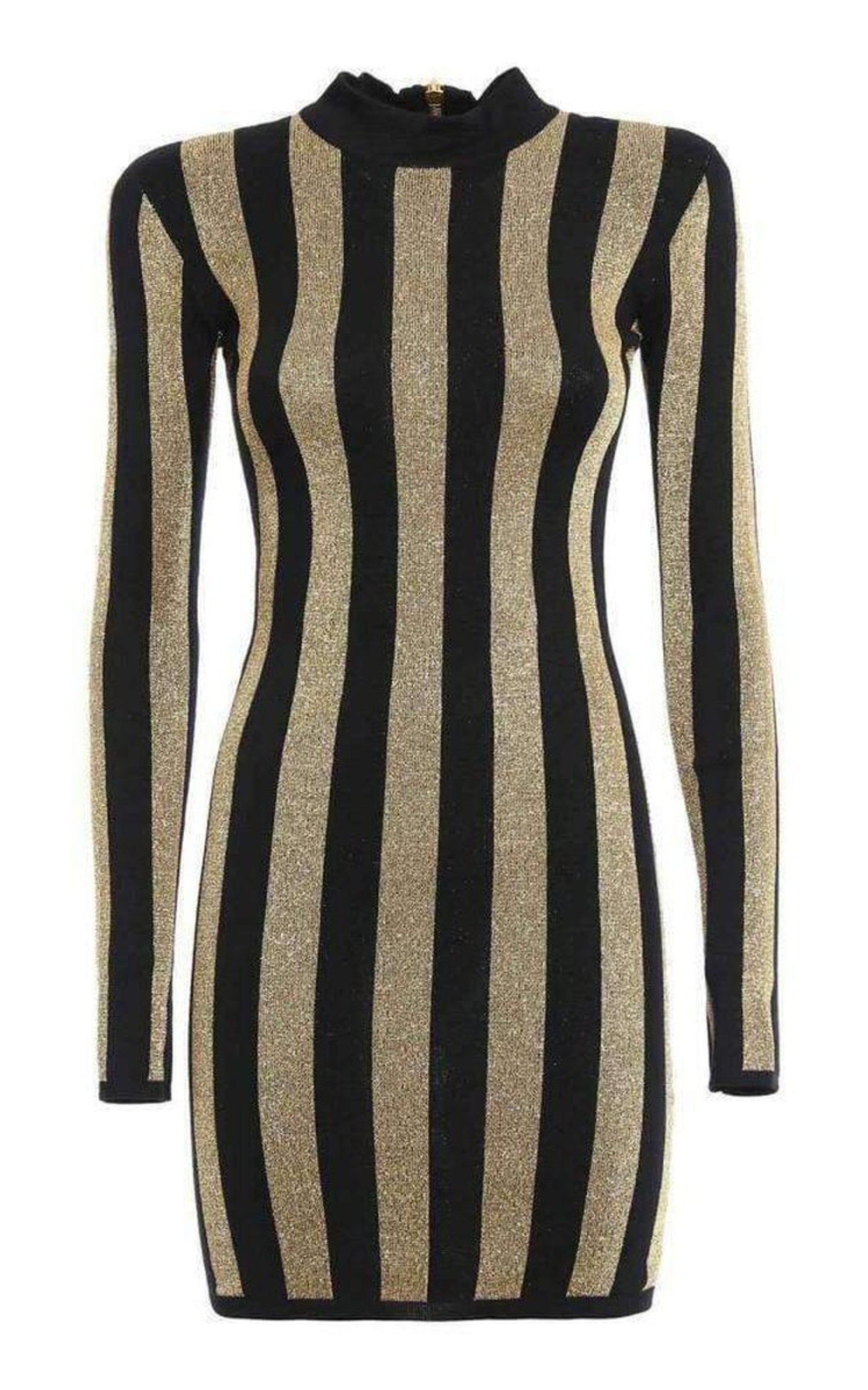 Lurex Gold Black Striped Pattern Mini Dress - 1