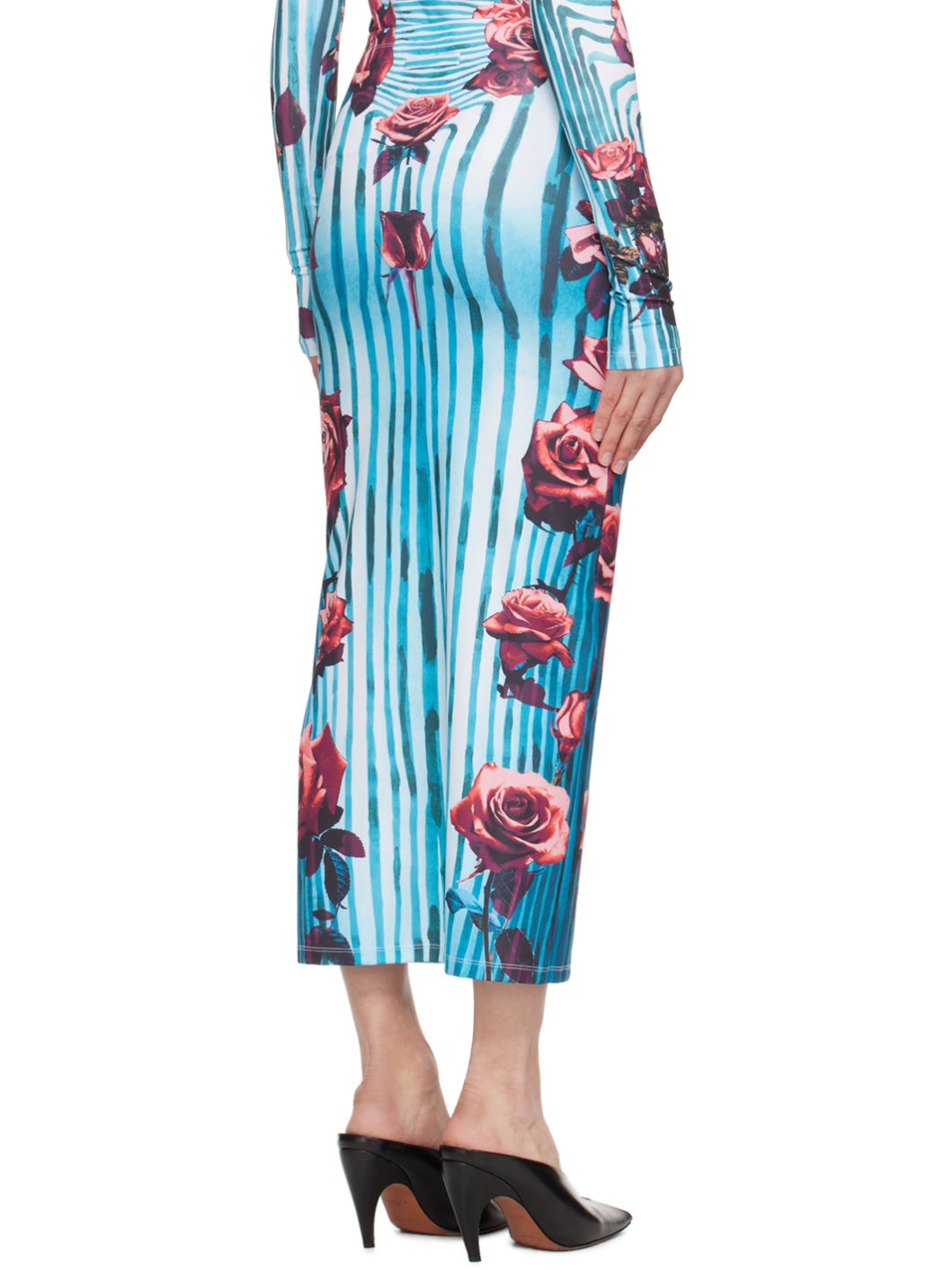 Blue & Red Flower Body Morphing Maxi Skirt - 3