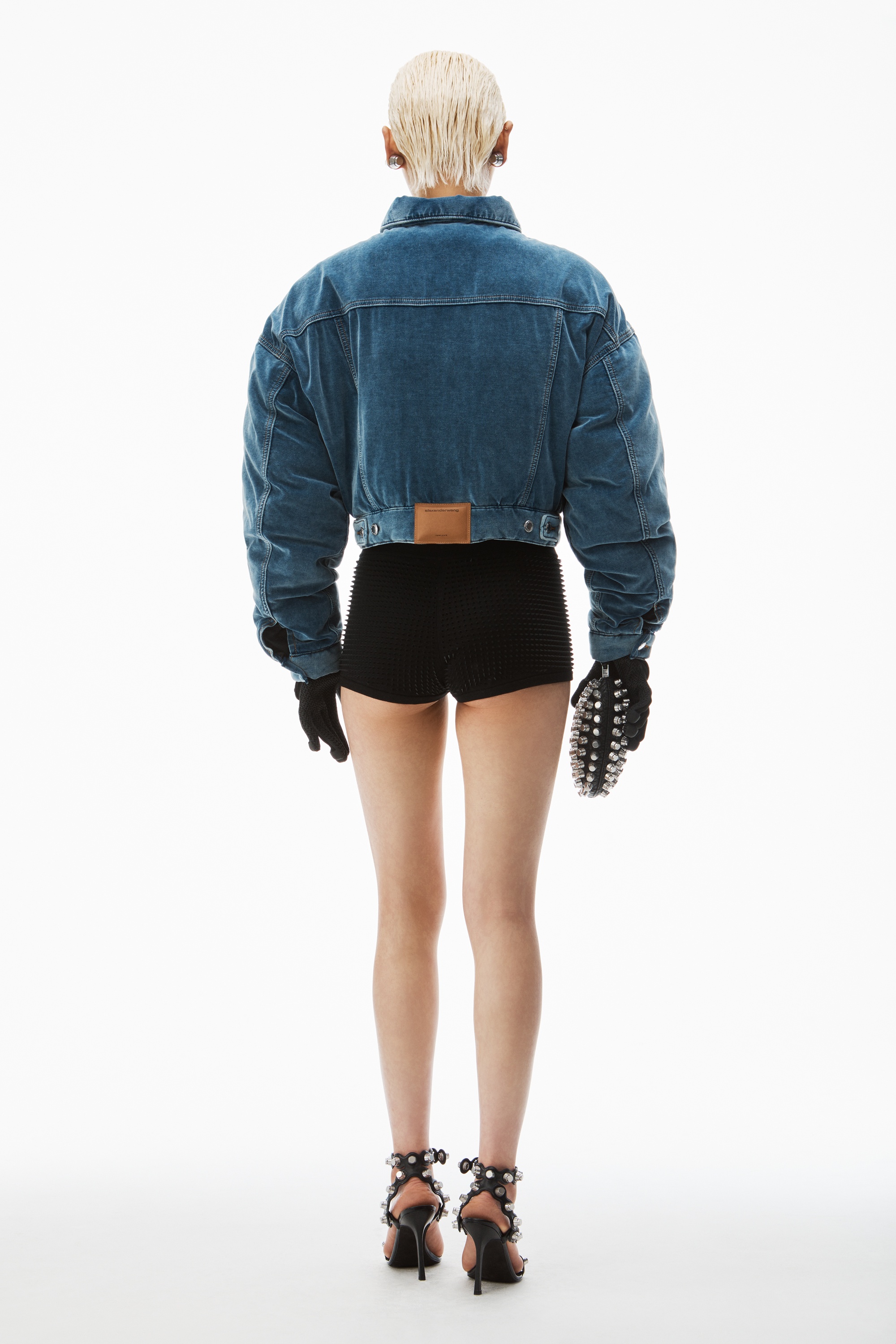 down trucker jacket in cotton velvet - 5
