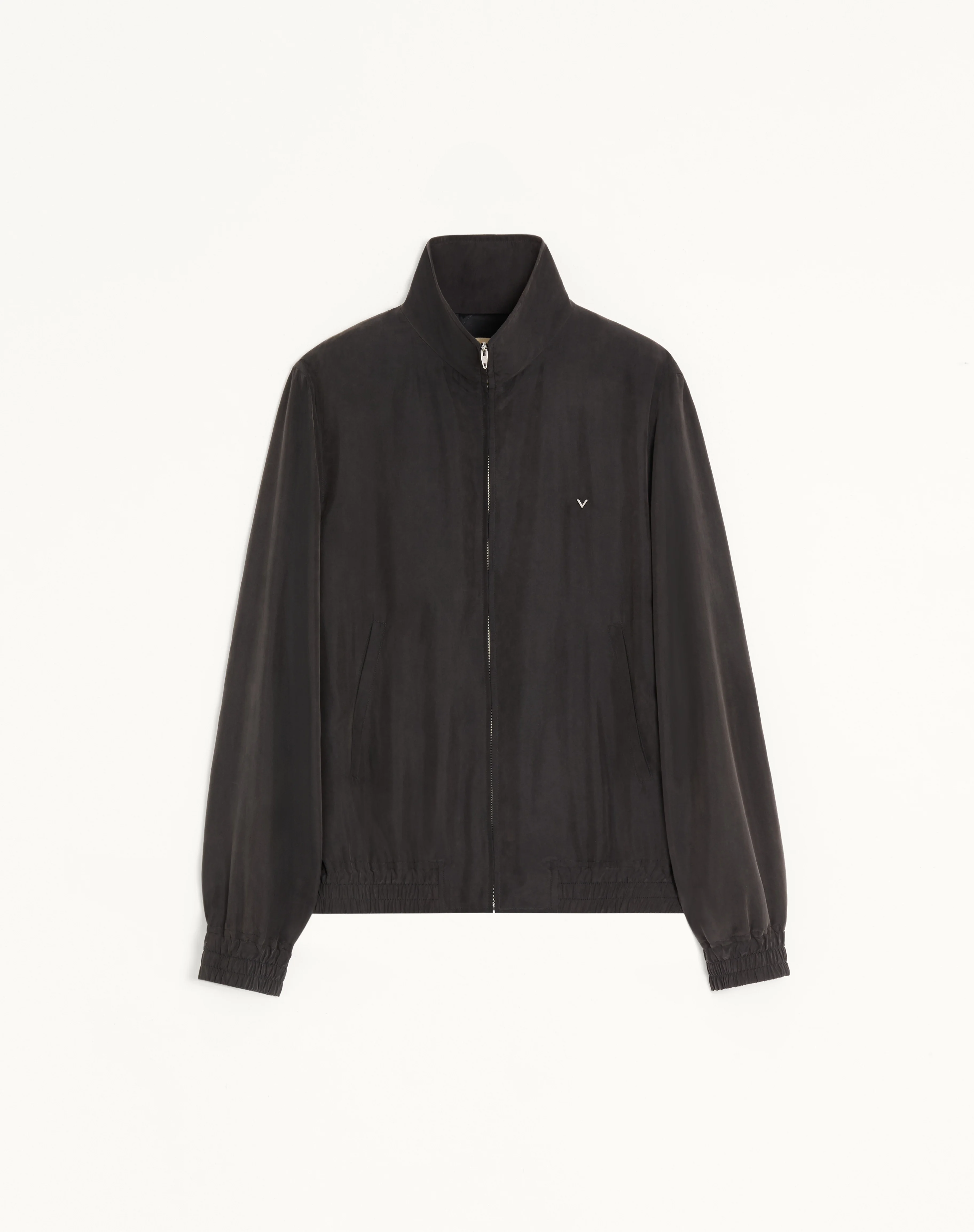 VALENTINO WASHED SILK JACKET WITH METALLIC V DETAIL - 1