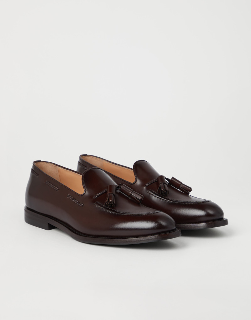 Aged calfskin loafers with tassels 1