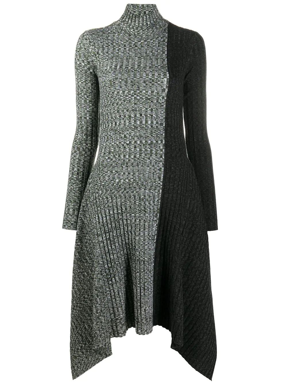 asymmetric monochrome block knit dress - 1