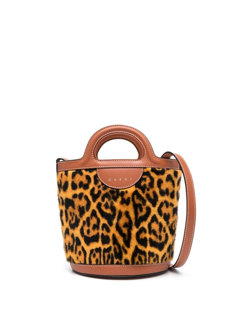 Leopard-print leather bucket bag 1