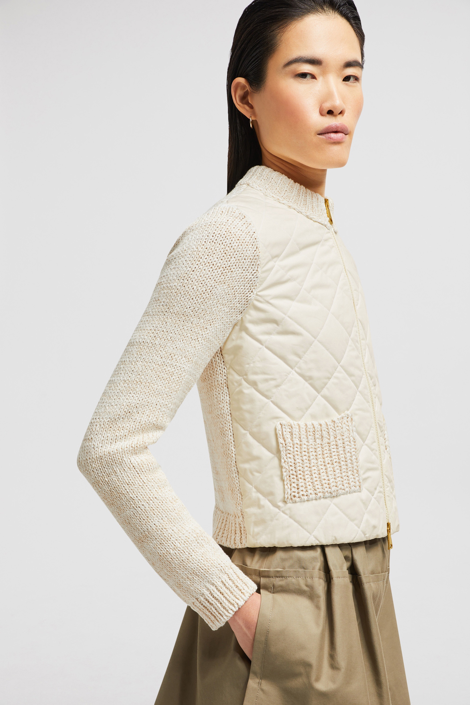 Padded Cotton Zip-Up Cardigan - 6