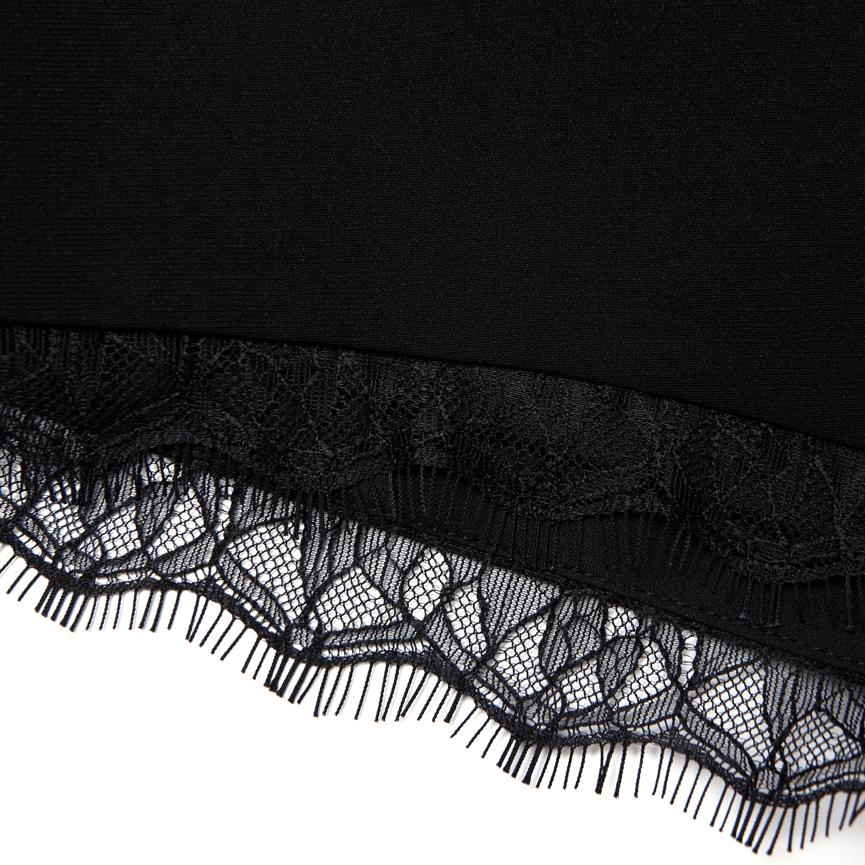 Black Stretch Crepe Lace Short - 5