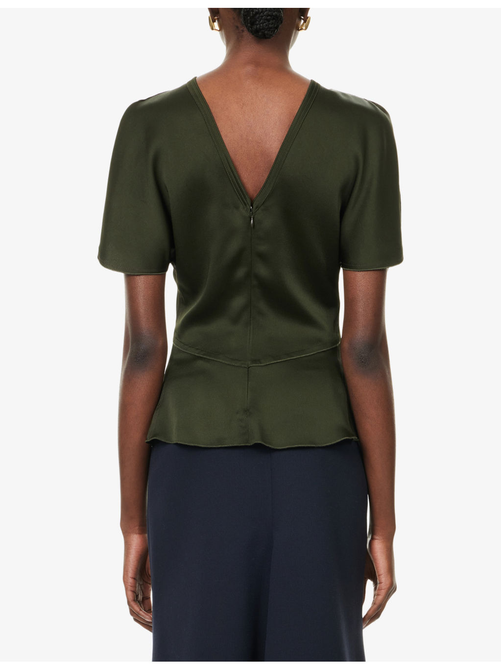 Split-Short-Sleeves Round-Neck Woven Top - 4