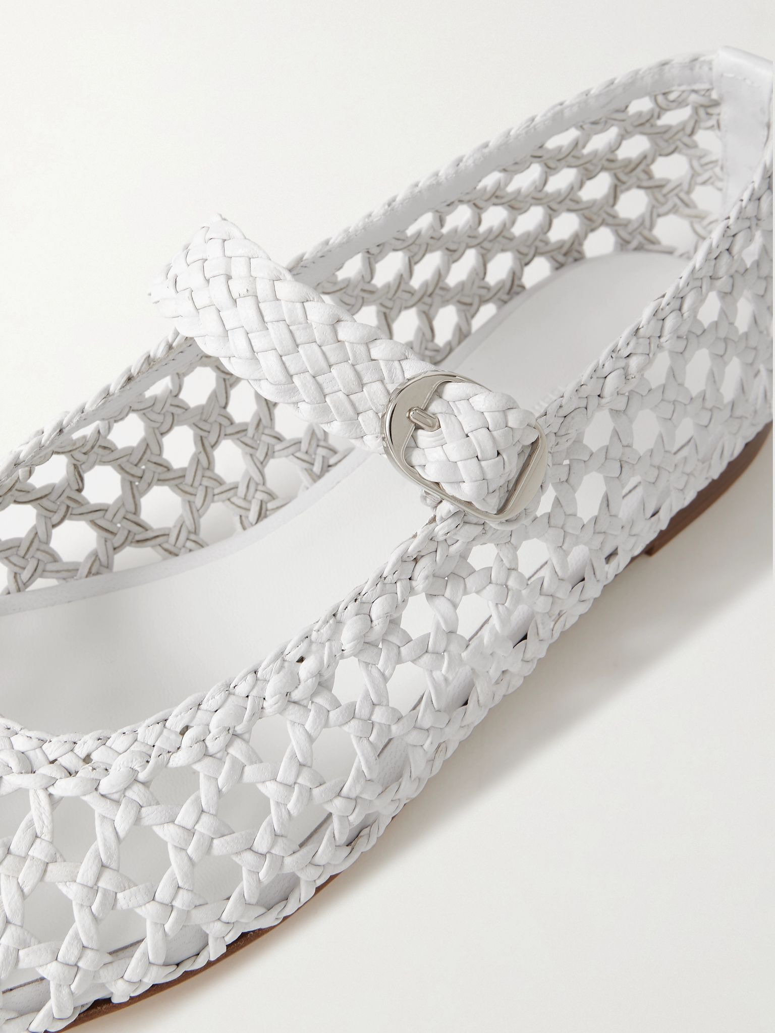 Woven leather Mary Jane ballet flats White - 4