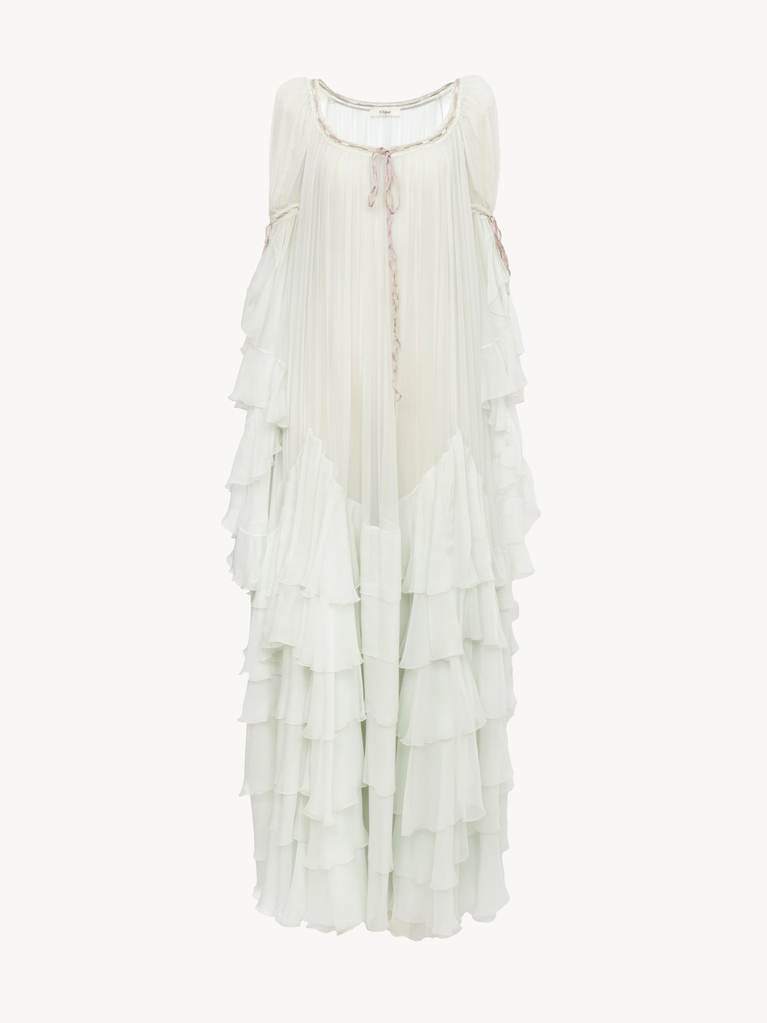 OVERSIZED LONG RUFFLED DRESS IN SILK MOUSSELINE - 2