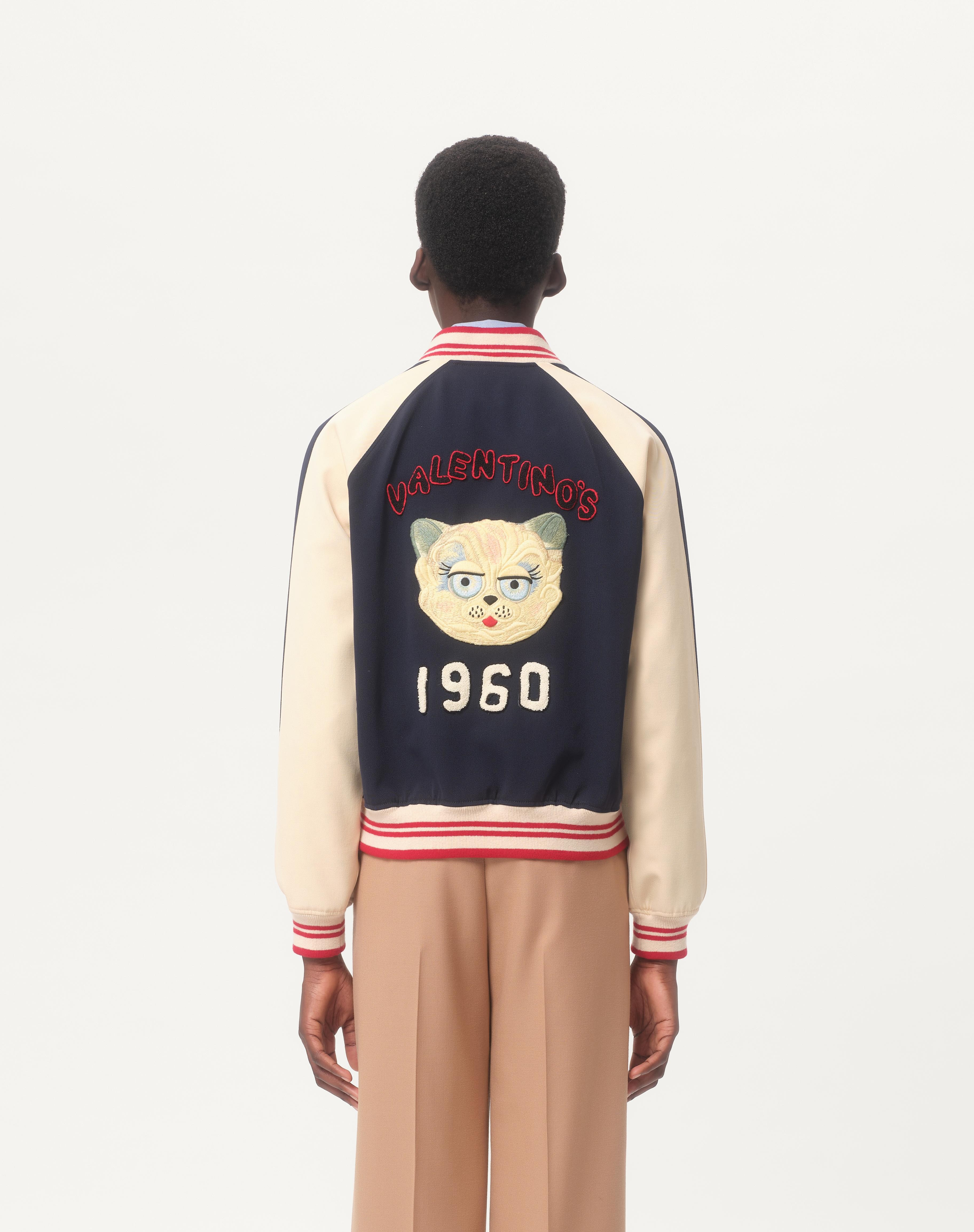 WOOL AND COTTON BOMBER JACKET WITH VLOGO AND CHAT DE LA MAISON PATCH - 7