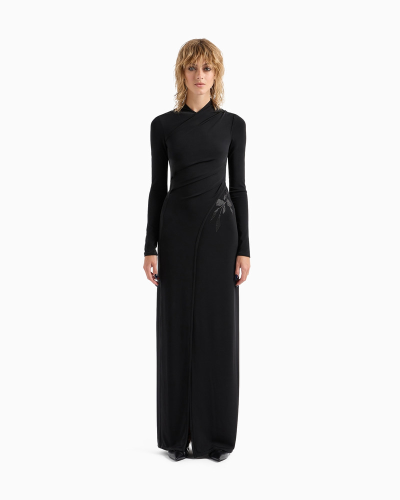 GIORGIO ARMANI ASV long dress in stretch viscose jersey with rhinestones outlook