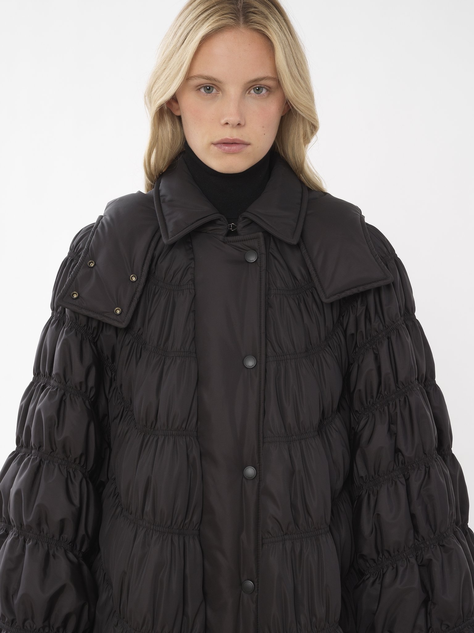 RUCHED PUFFER CAPE COAT - 6