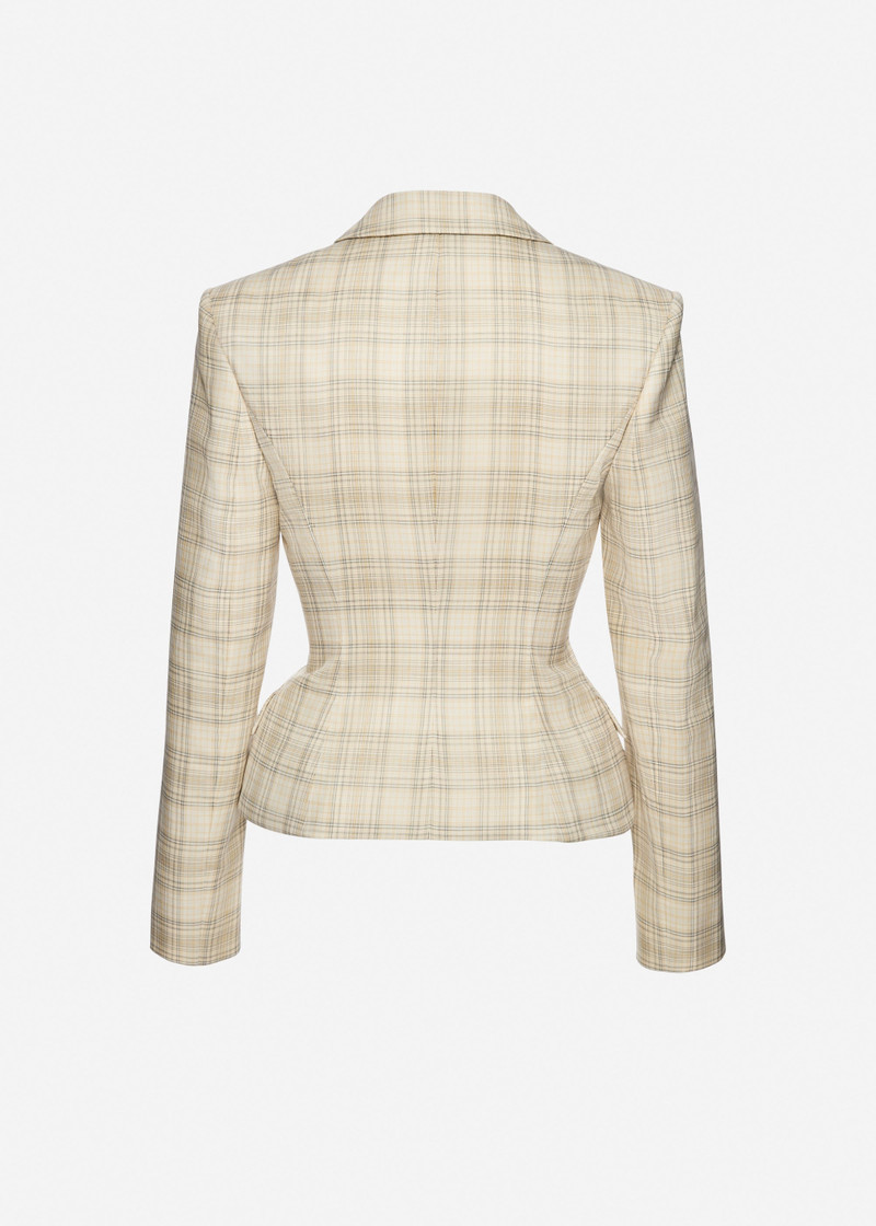 Tailored cotton peplum blazer in cream check 2