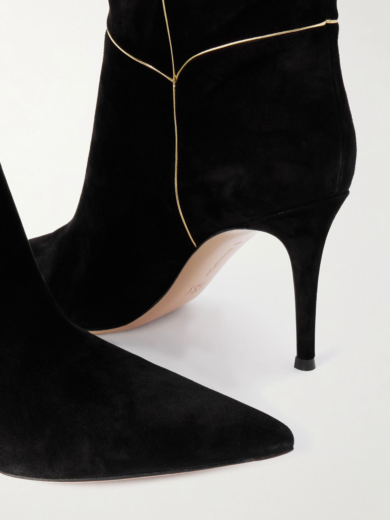 Clarice 85 metallic leather-trimmed suede over-the-knee boots Black - 4