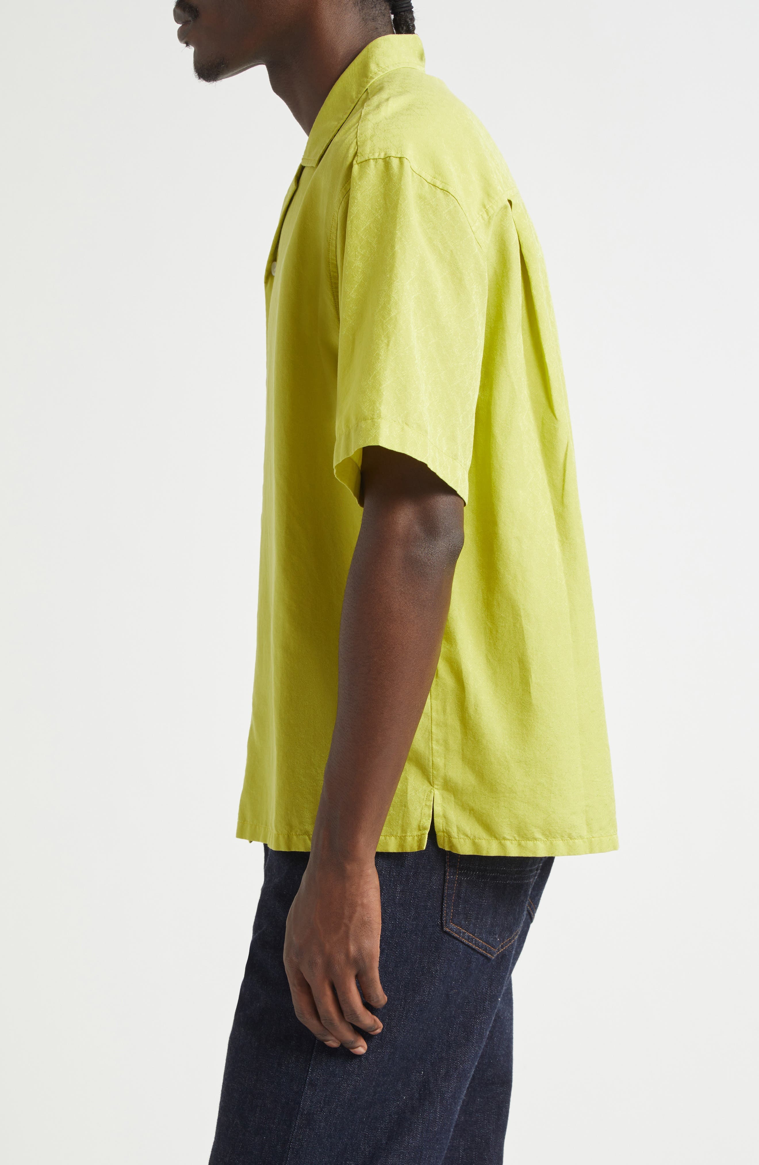 The Elder Statesman Silk & Cotton Jacquard Camp Shirt in Chartreuse at Nordstrom - 3