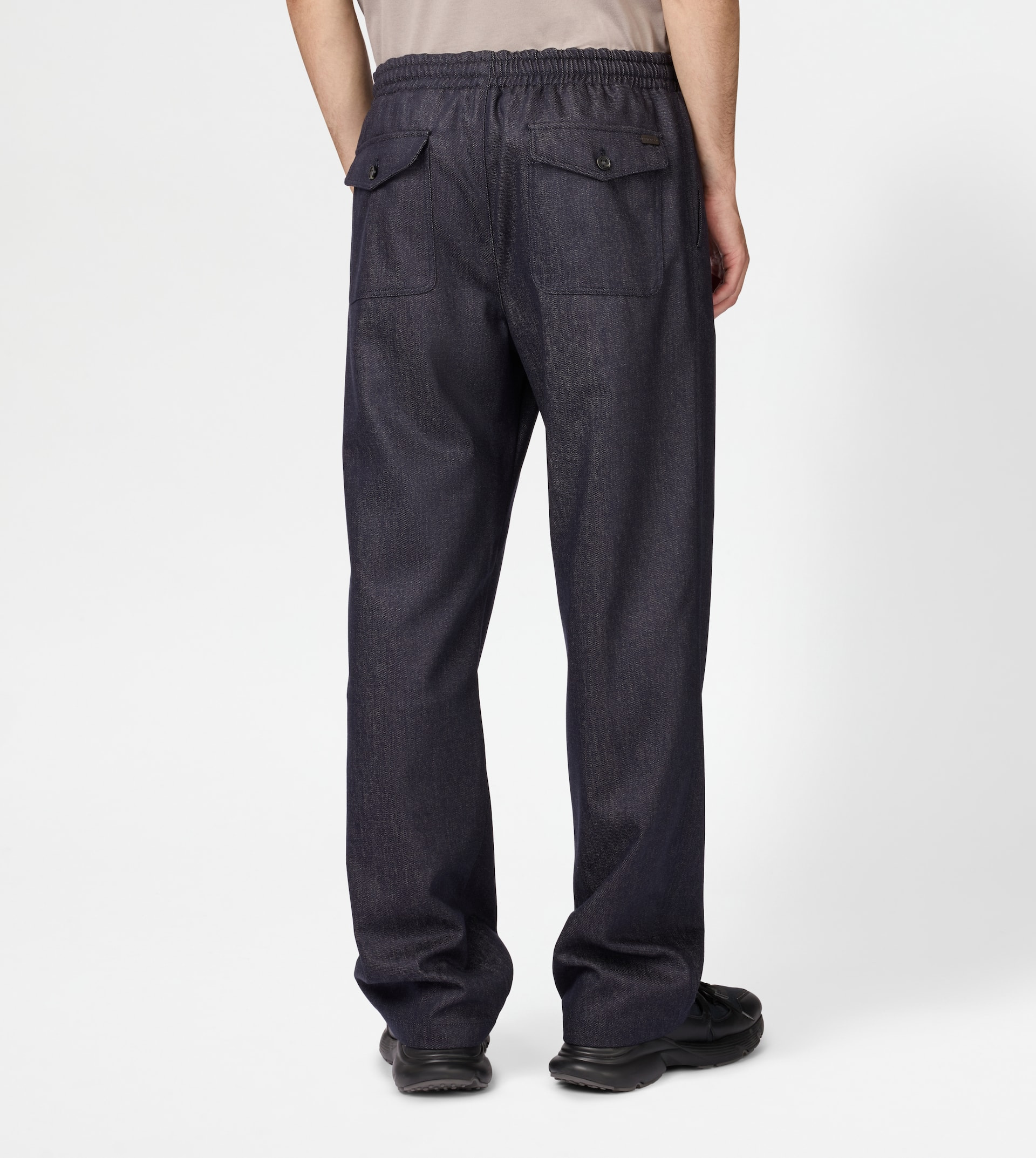 PANTS IN WOOL DENIM WITH DRAWSTRING - BLUE - 3