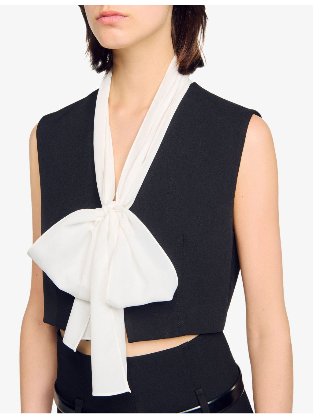 Bow-Neck Sleeveless Cropped Stretch-Woven Top - 5