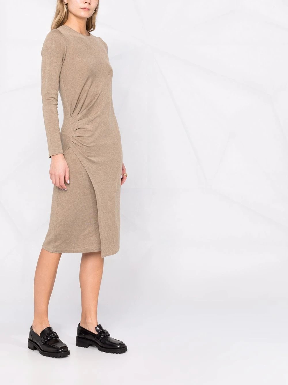 gathered long sleeve midi dress - 6