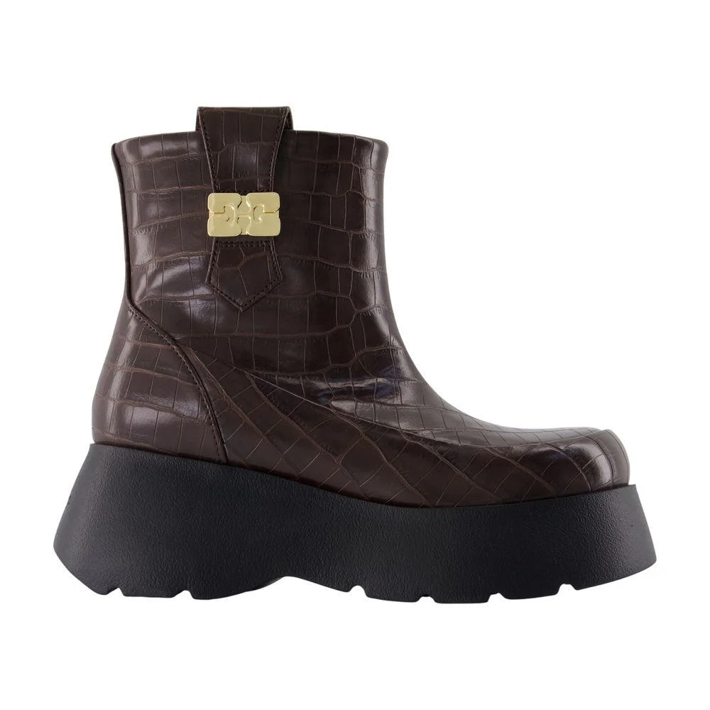 Ganni Kat Low Croco Ankle Boots - 1