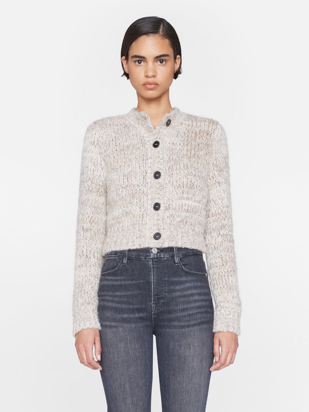 Marl Cardi Sweater in Oatmeal Heather Multi - 8