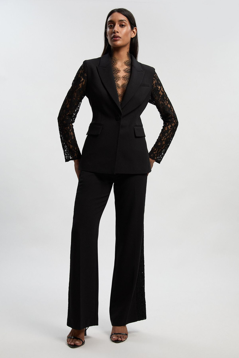 KAREN MILLEN Compact Stretch Lace Mix Tailored Single Breasted Blazer outlook