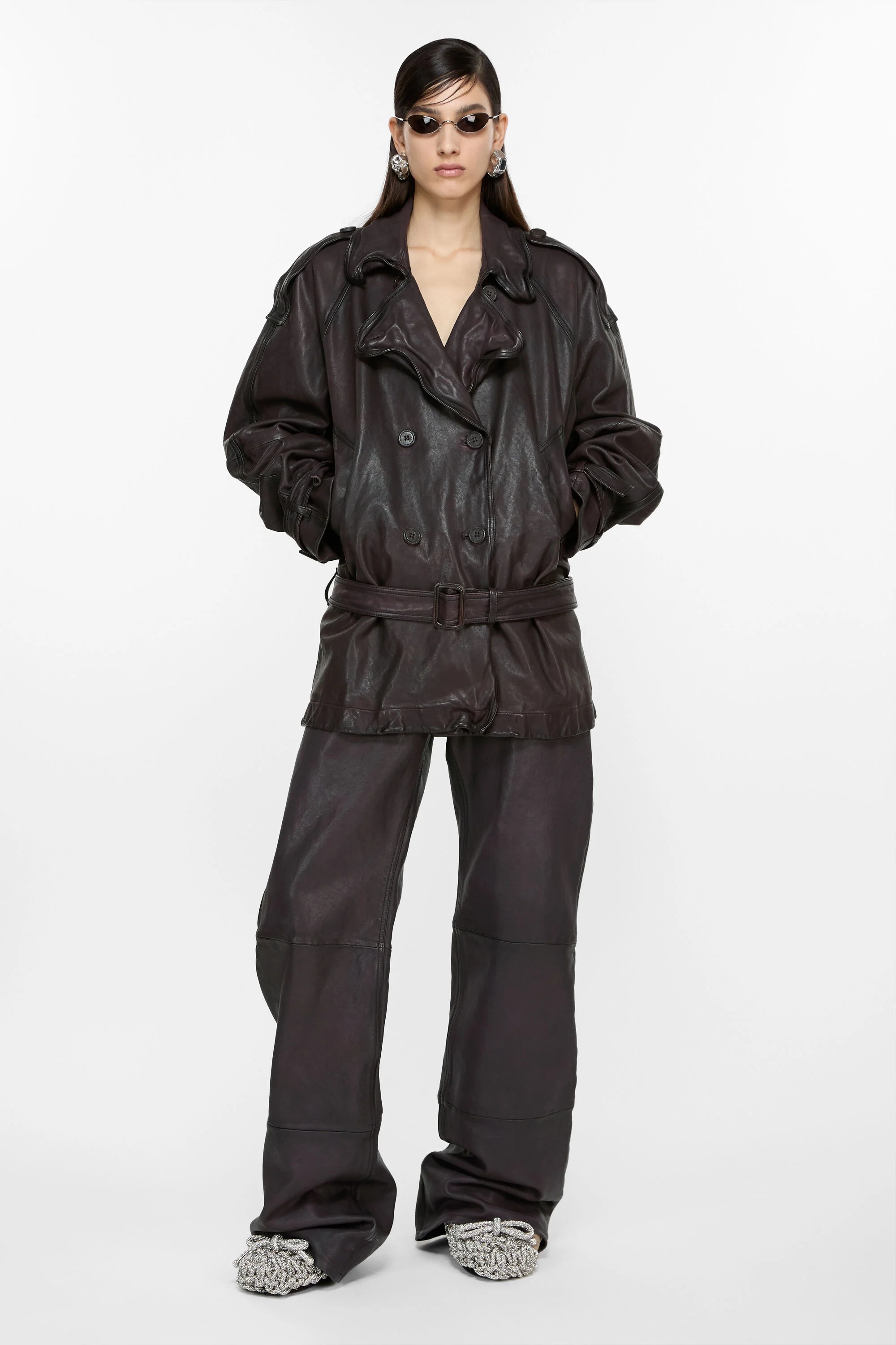 Belted leather jacket - Dark brown - 5