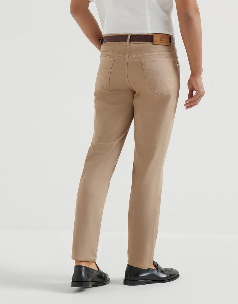Garment-dyed Italian-fit five-pocket trousers in American Pima comfort cotton gabardine 3