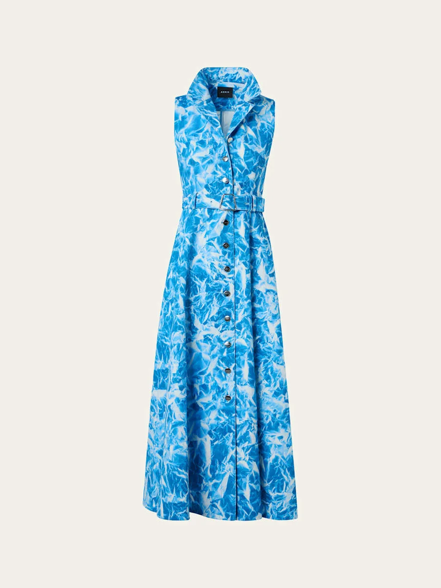 Whitecaps Print Denim Belted Midi Shirtdress - 1