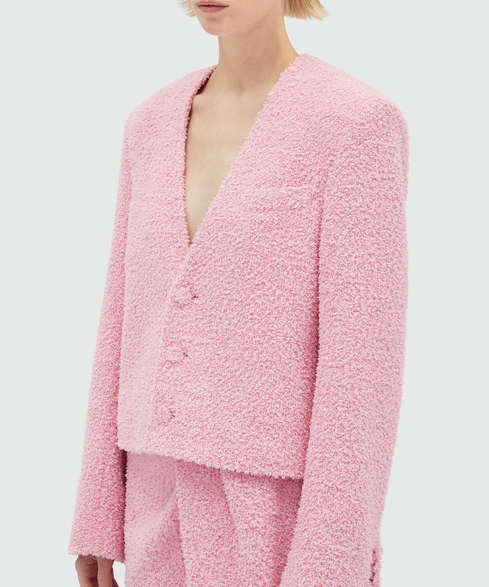 Pink sponge-effect tweed jacket - 5