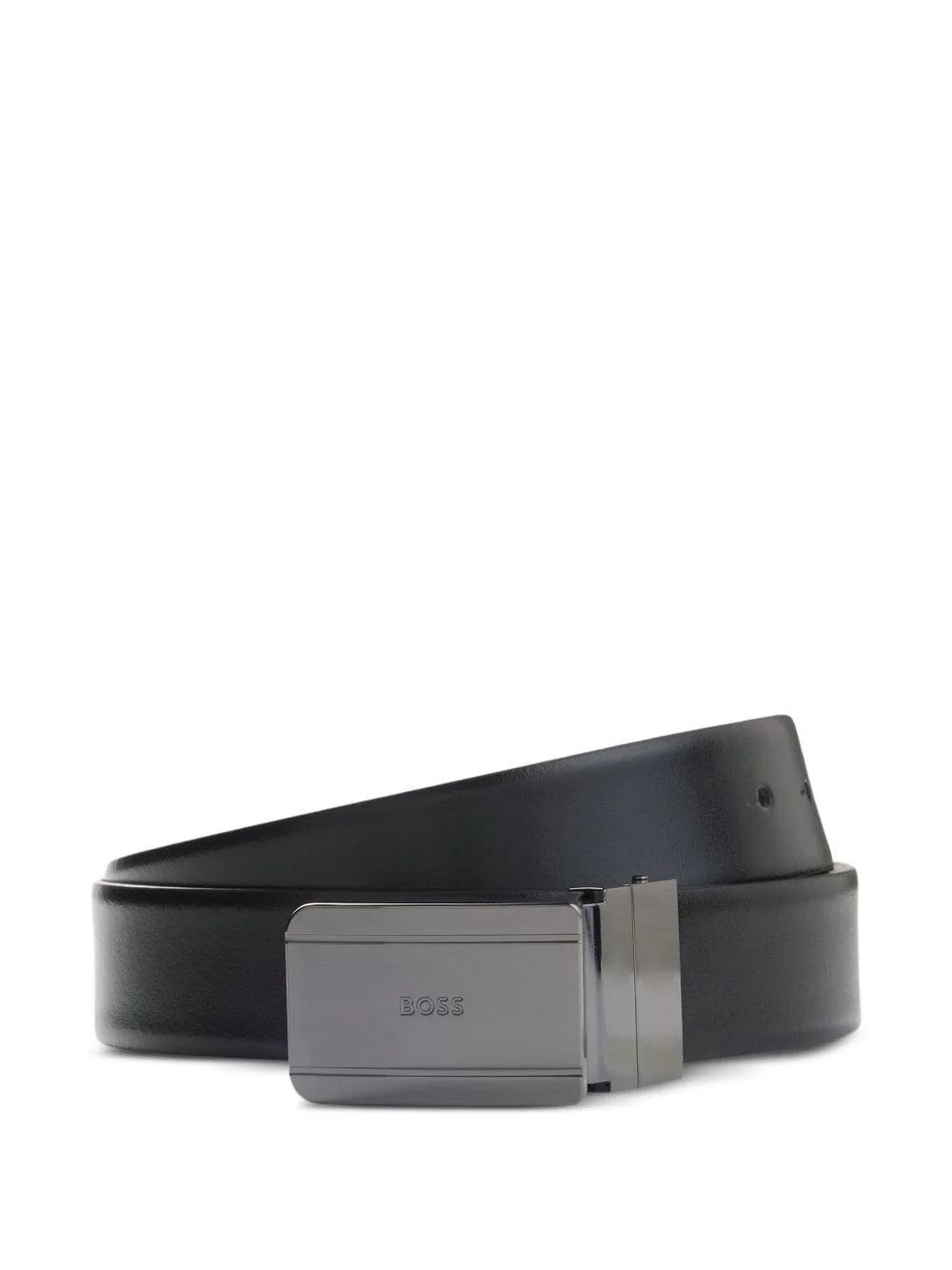 reversible leather belt with pin and plaque buckles - 1