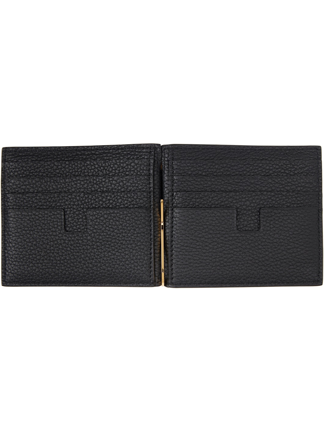Black Grained Leather Money Clip Card Holder - 3