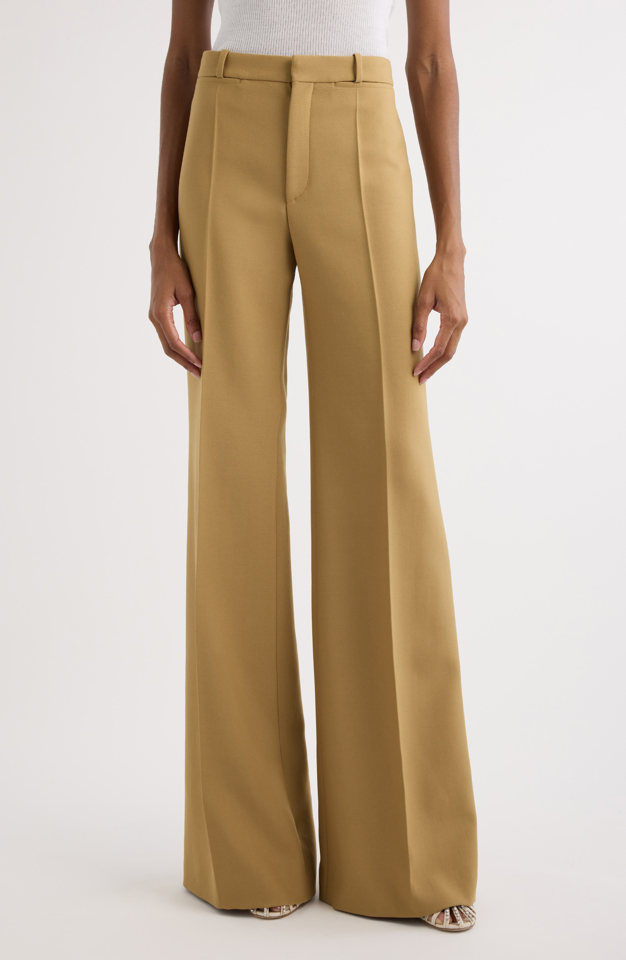 Chloé Wool Grain de Poudre Flare Leg Pants in Nut at Nordstrom - 1