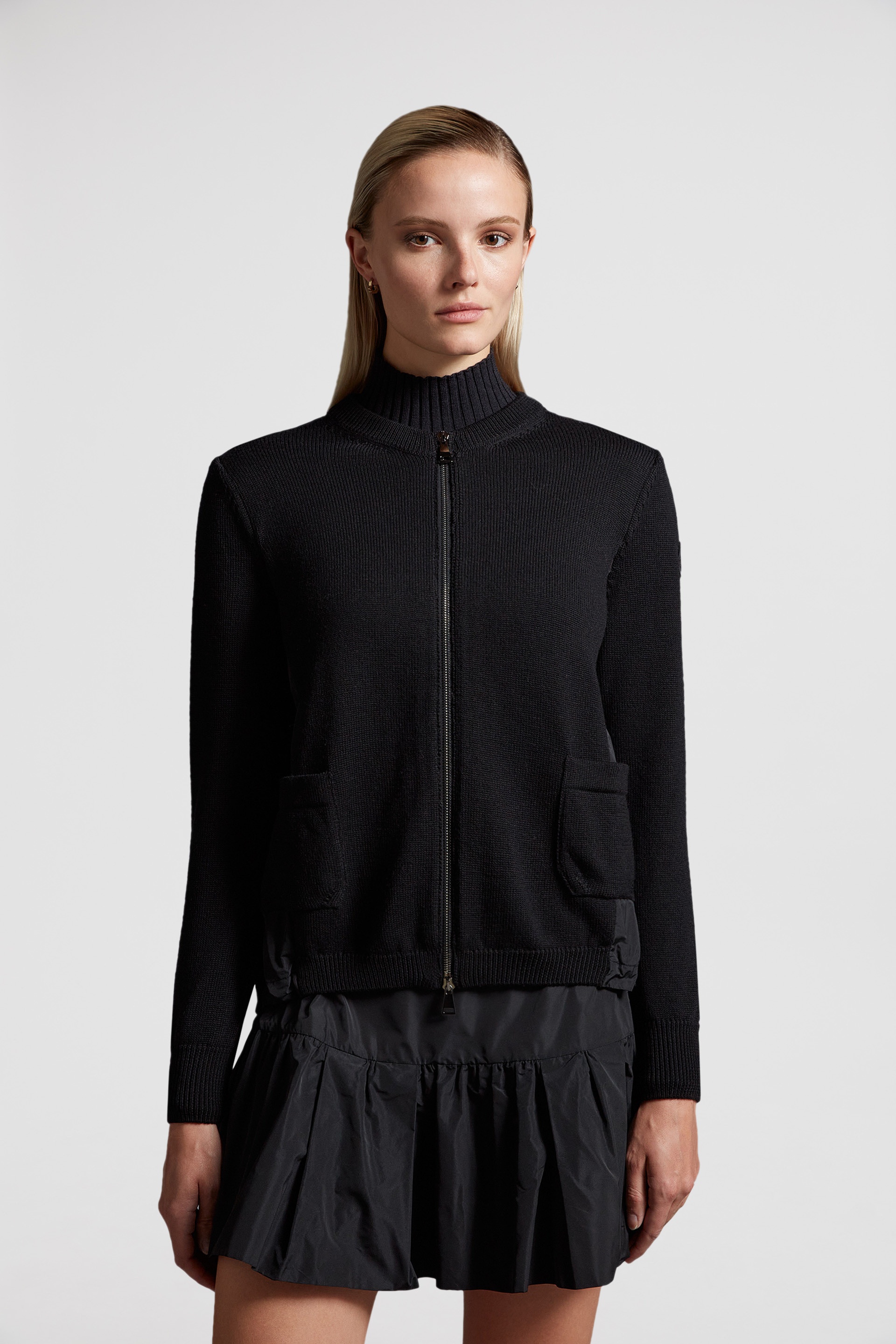 Wool & Taffeta Zip-Up Cardigan - 3
