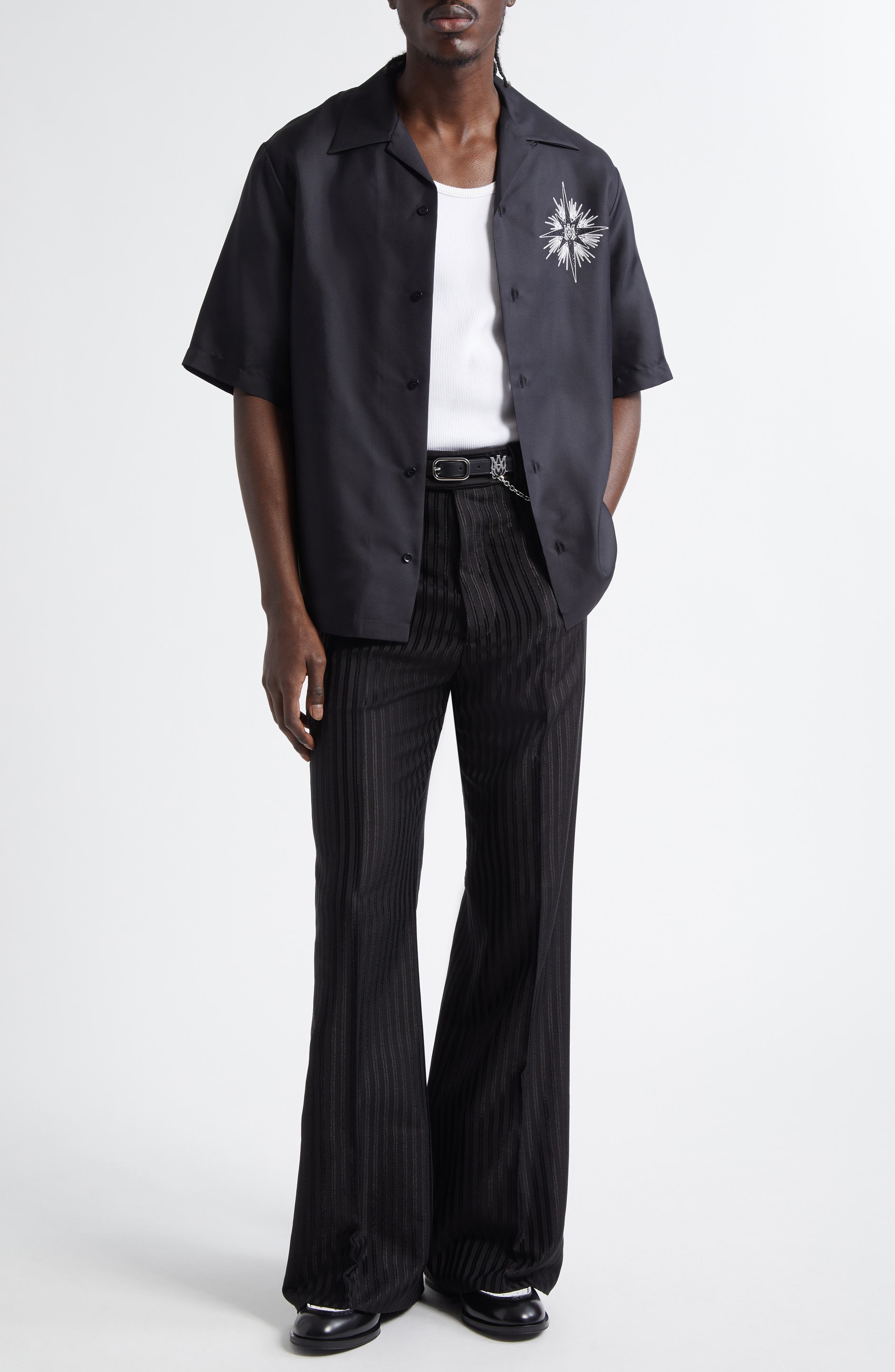 AMIRI Starburst Crystal Silk Camp Shirt in Black at Nordstrom - 2