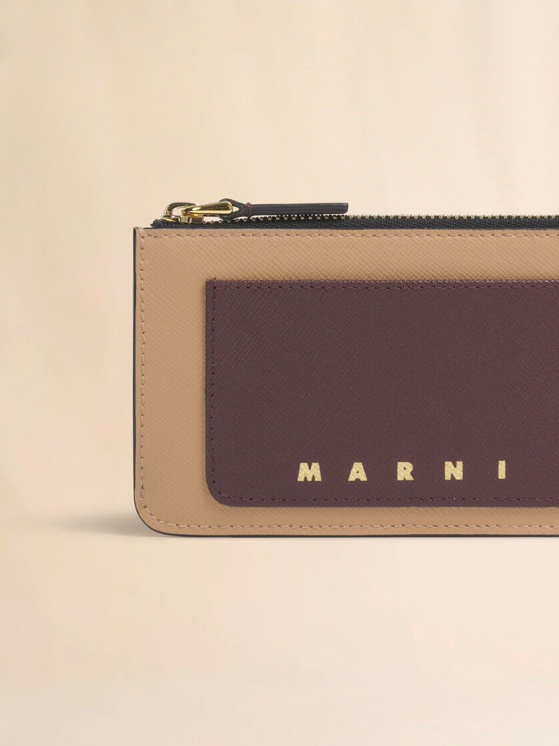 Marni PINK LIGHT BROWN AND DARK BROWN LEATHER ZIP CARDHOLDER outlook