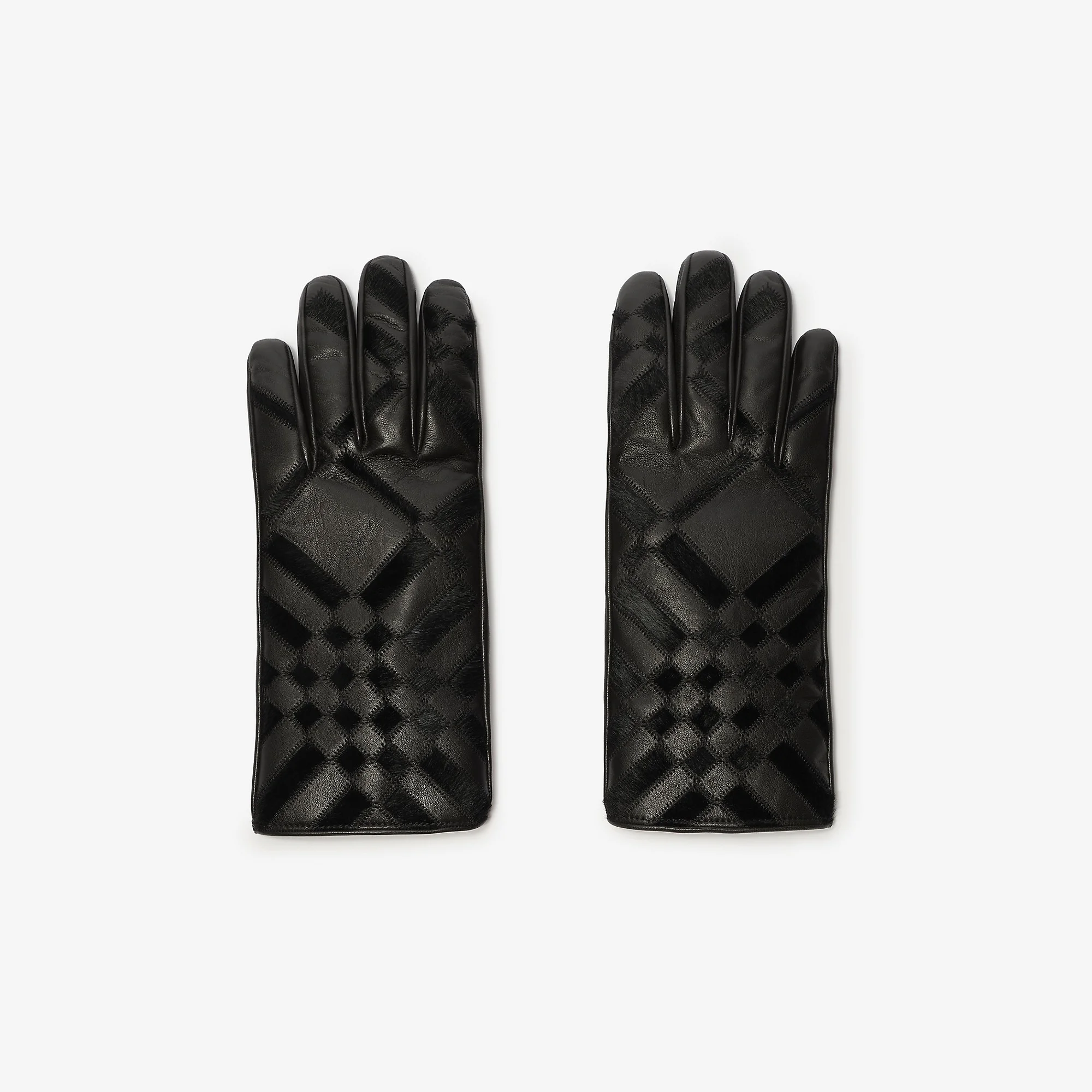 Check Intarsia Leather Gloves - 1