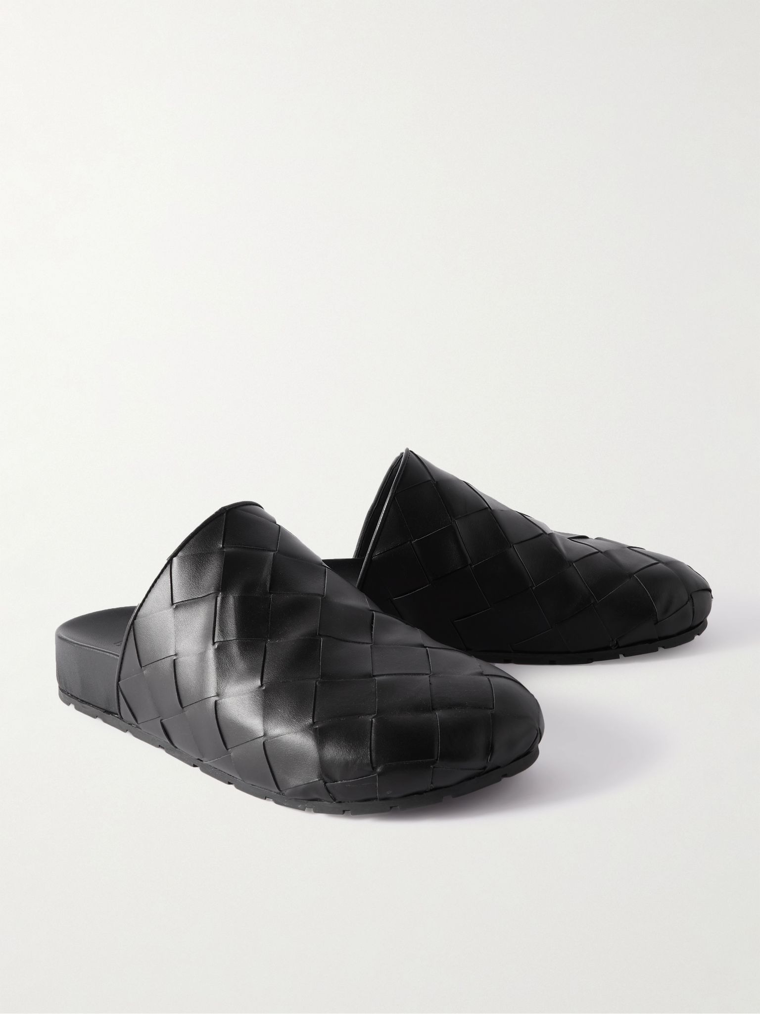 Reggie Intrecciato Leather Slippers Black - 4
