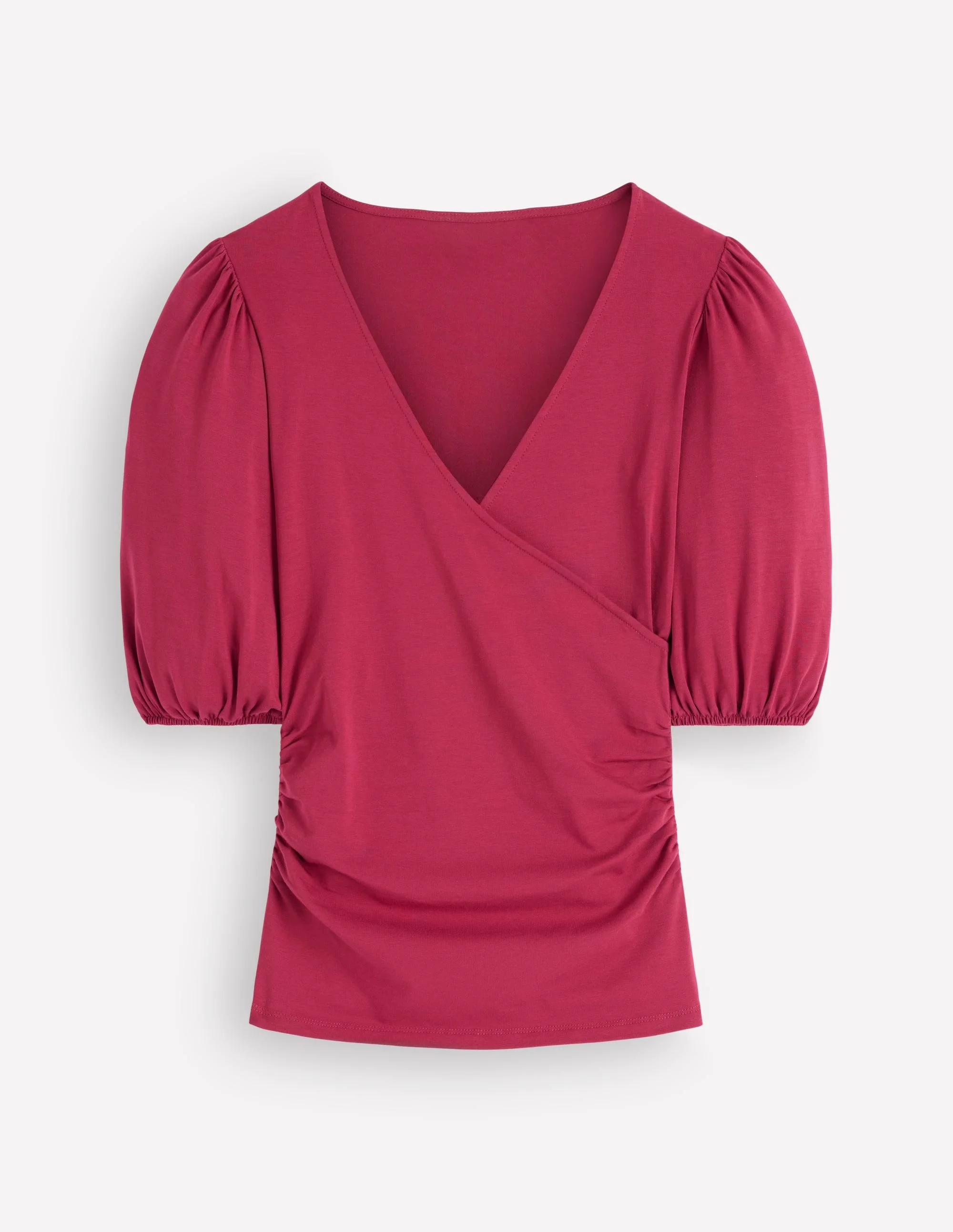 Tia Ruched Wrap Top-Ruby Red - 1