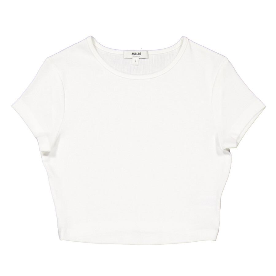 Agolde Ladies White Savannah Cropped Tee - 5
