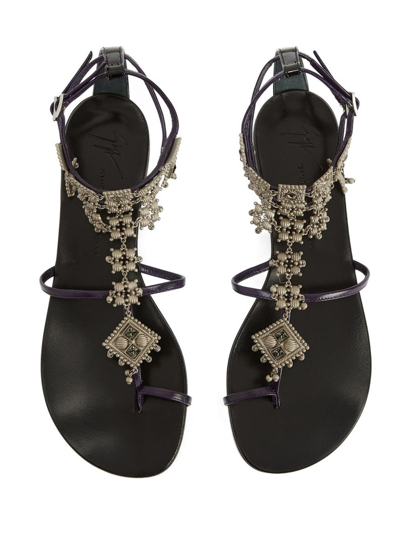 Amira embellished leather flat sandals 3