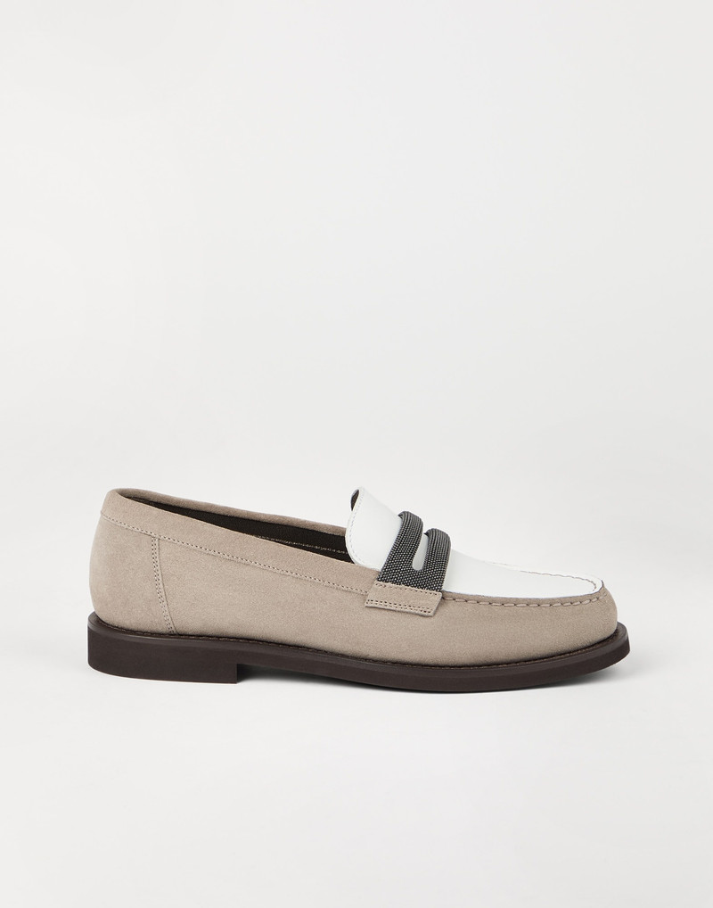 Suede penny loafers with precious clamp 5
