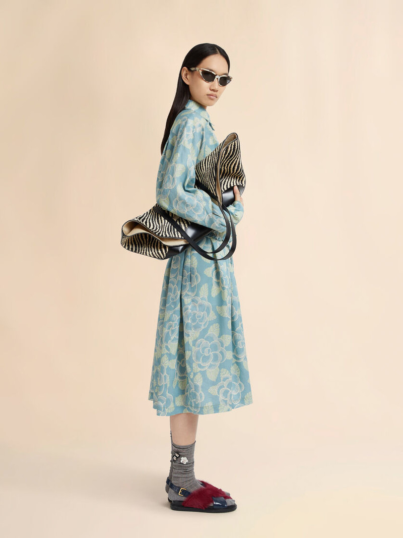 BLUE RAMIE DRAWSTRING SHIRT WITH BANJO PRINT 5