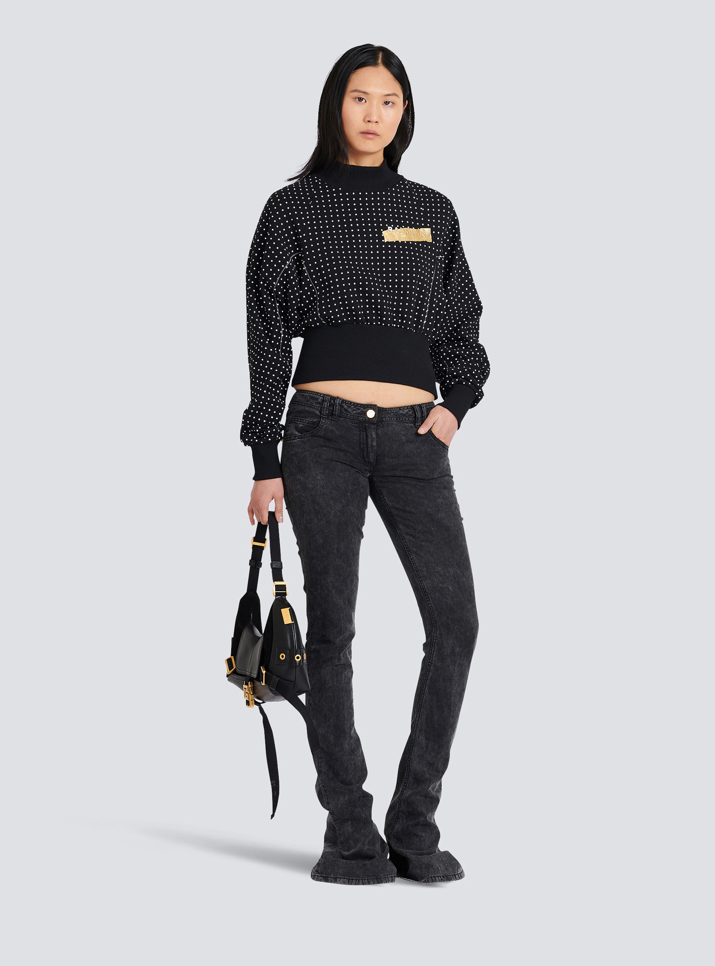 Cotton sweatshirt with printed dots and Balmain logo - 2