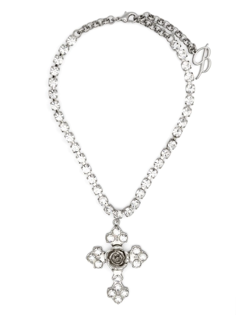 cross-pendant rhinestone-embellished choker - 1