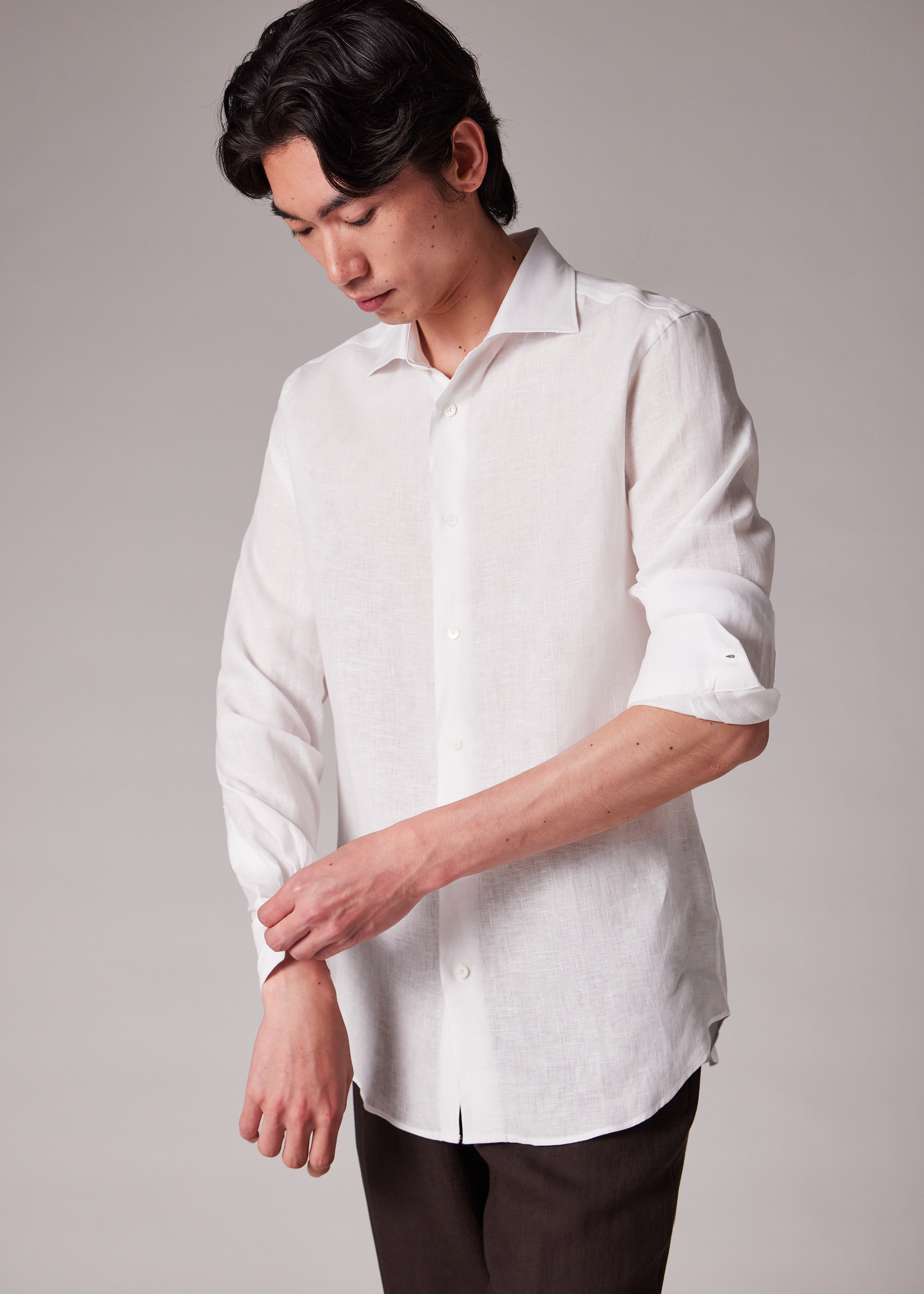 Slim-Fit White Linen Shirt - 7