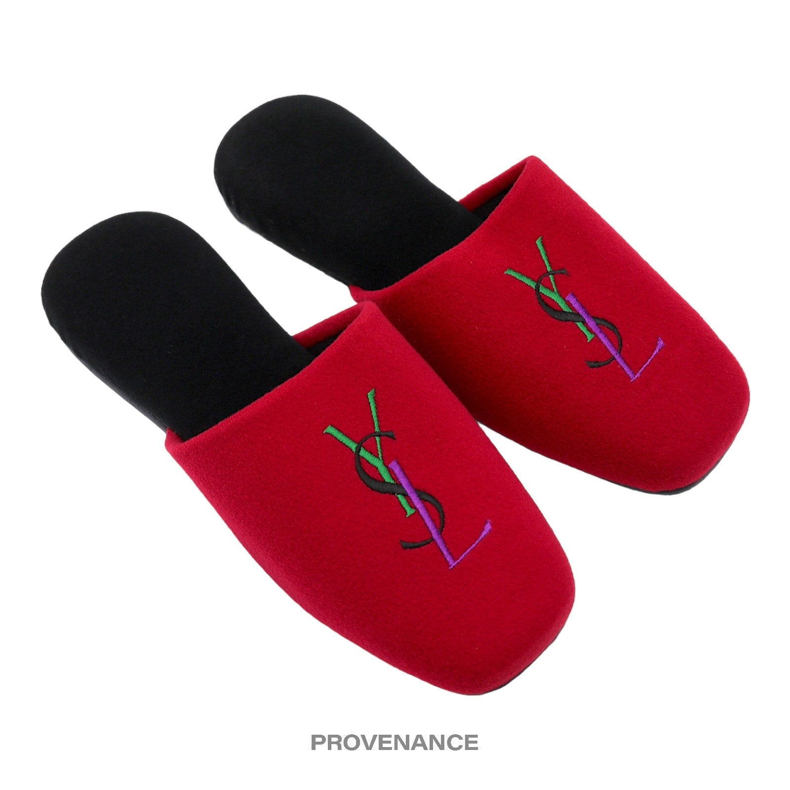 Yves Saint Laurent YSL Logo Slipper - Red Velour - 2