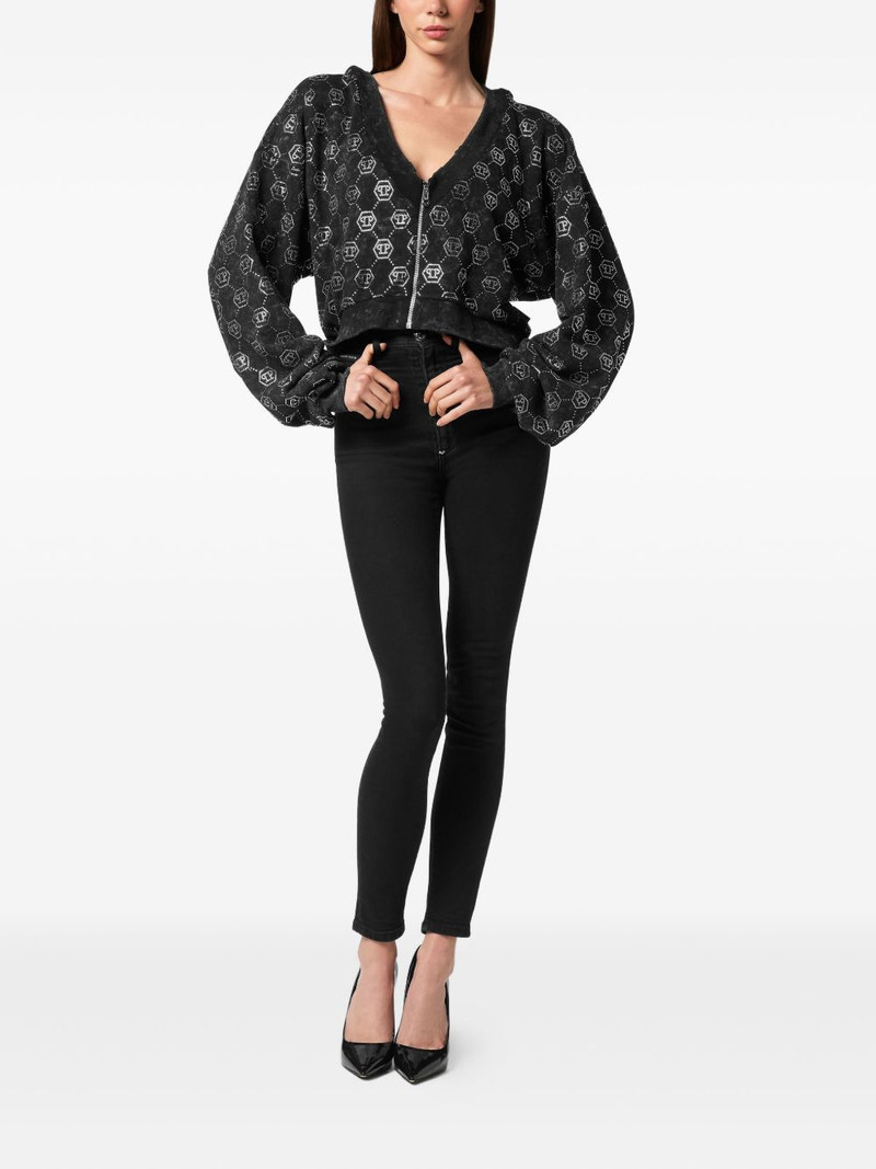 PHILIPP PLEIN monogram crystal zip hoodie outlook