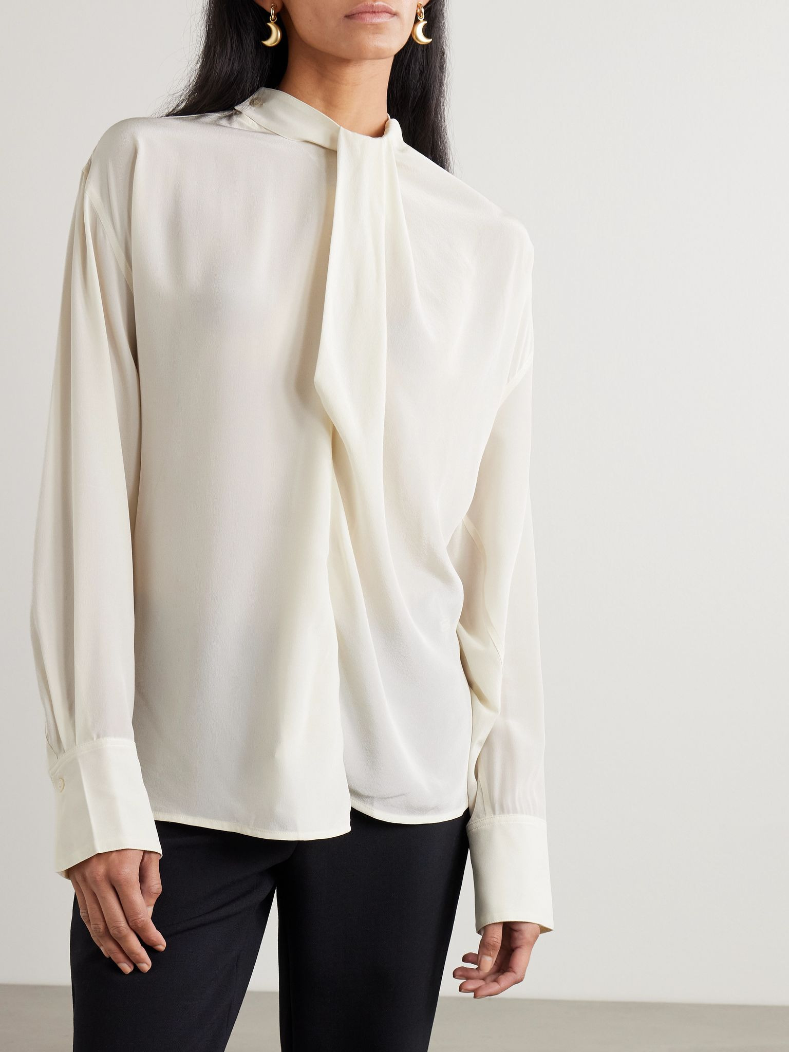 Asymmetric draped silk blouse Ivory - 3