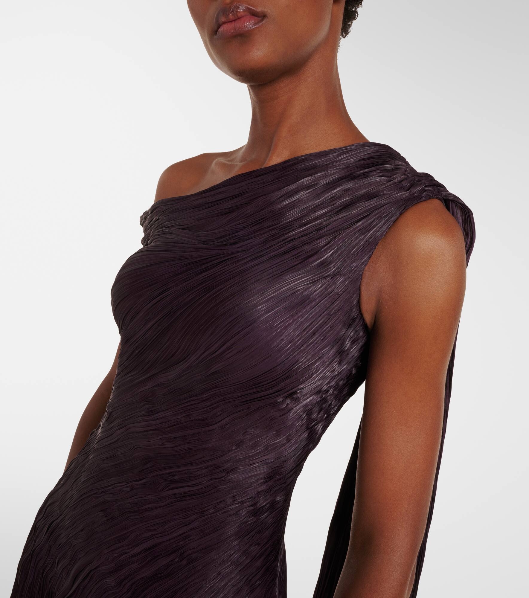 Draped pleated silk chiffon gown - 4