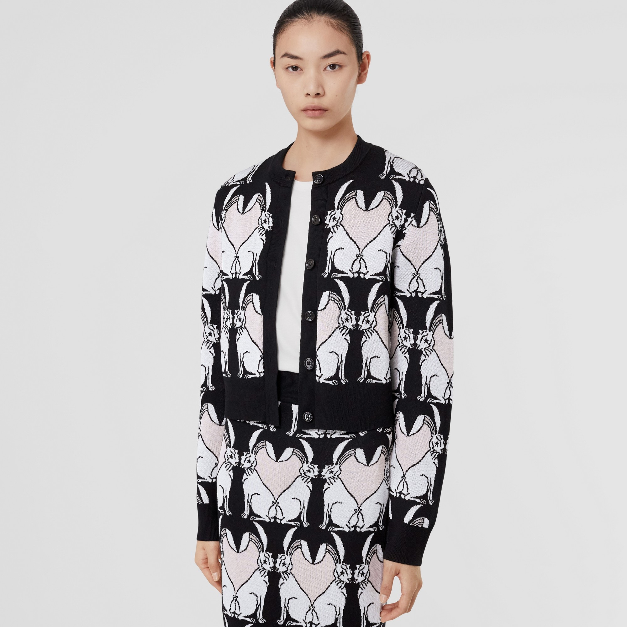 Rabbit Viscose and Wool Blend Jacquard Cardigan - 4